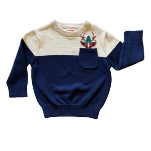 Cat & Jack Color Block Crewneck Holiday Reindeer Sweater Size 18 months